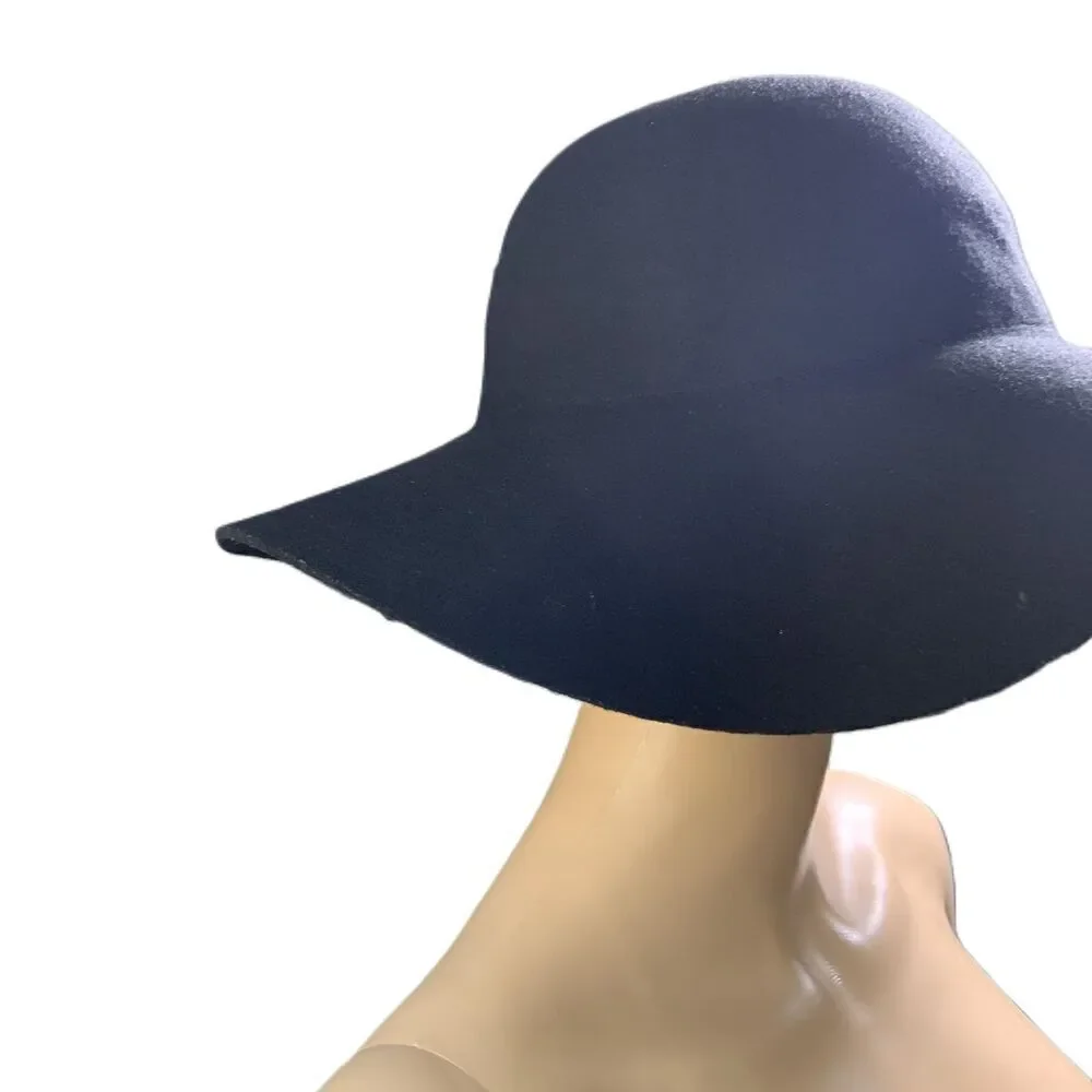 Sakkas Womens Black Wool Wide Brim Foldable Cloche Hat Indie Gothcore Size M/L‎